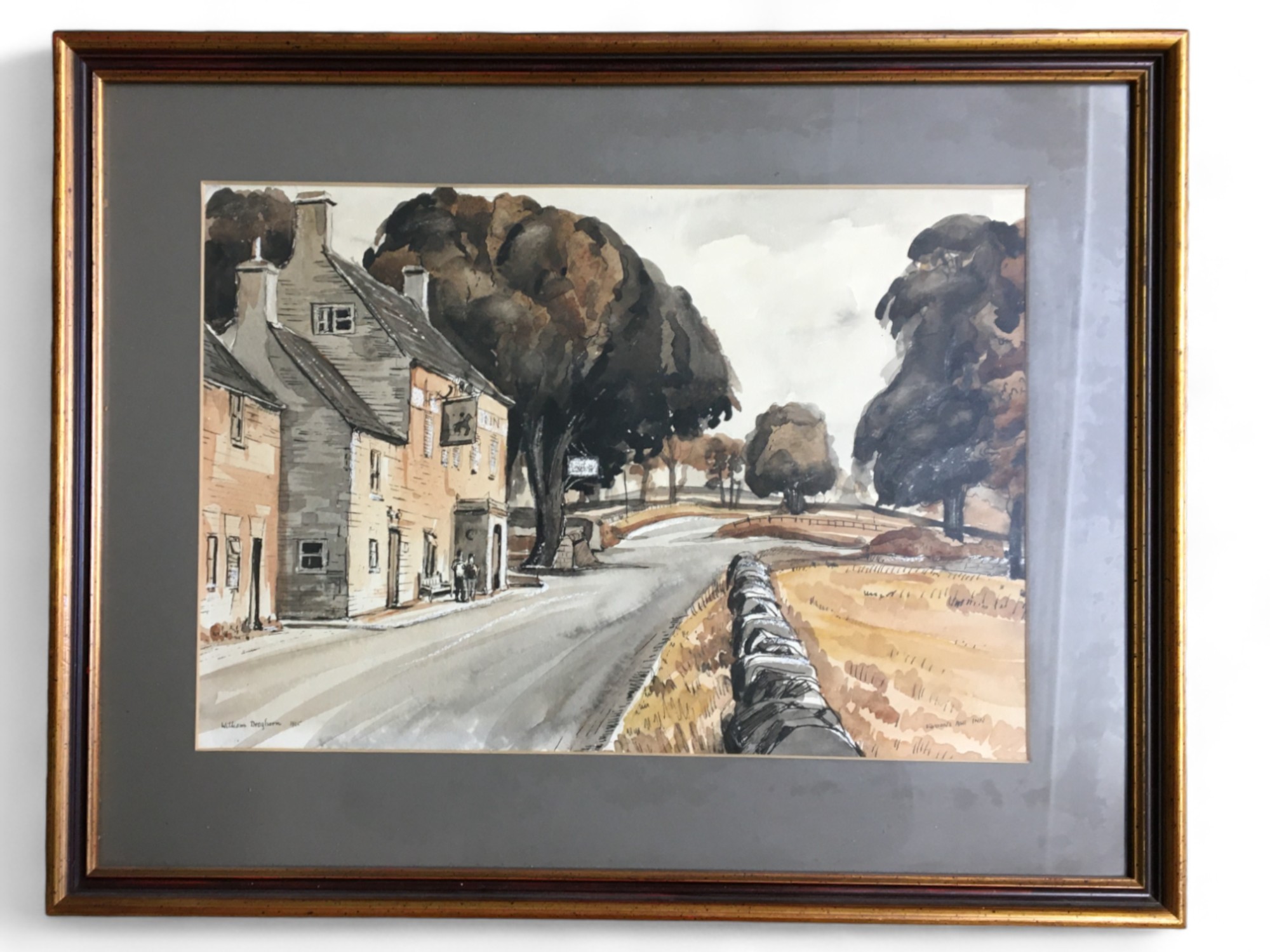 William Dreghorn (1908-2001) - Ink and Wash artwork "Foston's Ash Inn" Signed and dated lower right 