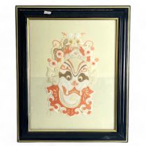A Balinese Paper cut watercolour painted mask. Framed.  43.5 x 35.5cm