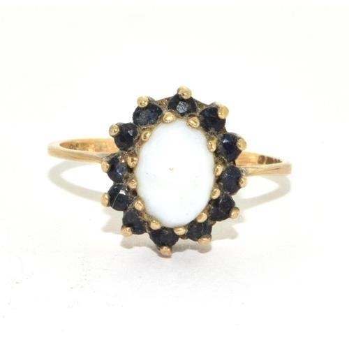 9ct gold ladies Opal and sapphire antique cluster ring size O  - Image 5 of 5