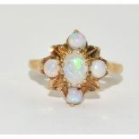 9ct gold Opal leafy star burst ring size M 