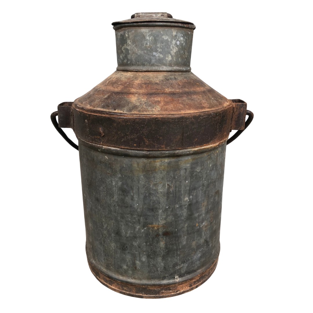 Old galvanised metal milk churn with lid ref 79  - Image 2 of 4