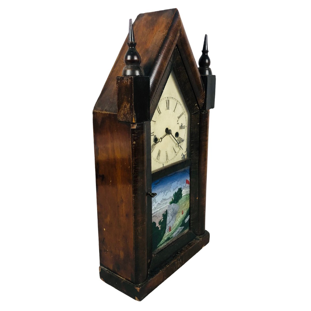 19th Century American Mantle Clock in the Gothic manner.  Has Key and Pendulum and has been seen wor - Image 3 of 4