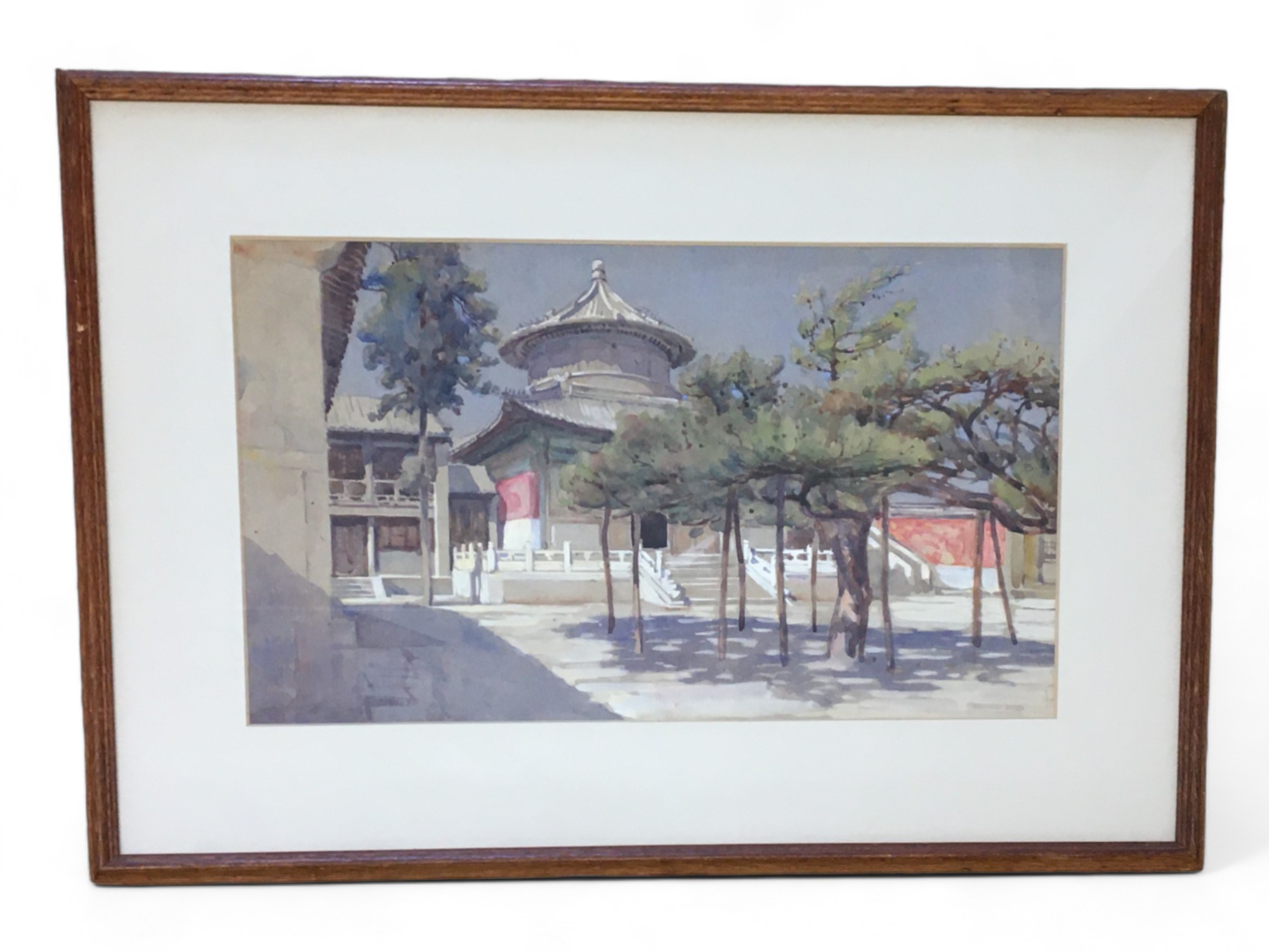 Early 20th Century Water Colour Oriental Temple Scene. Unsigned. Height 23.5cm (Image) Width 39.5cm 
