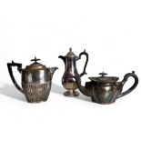 Three 19th century silver plate Tea & Coffee pots. Including Walker & Hall and Hammond Creake & co. 