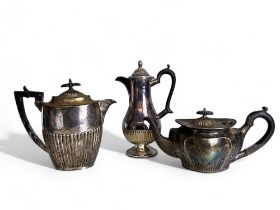 Three 19th century silver plate Tea & Coffee pots. Including Walker & Hall and Hammond Creake & co.