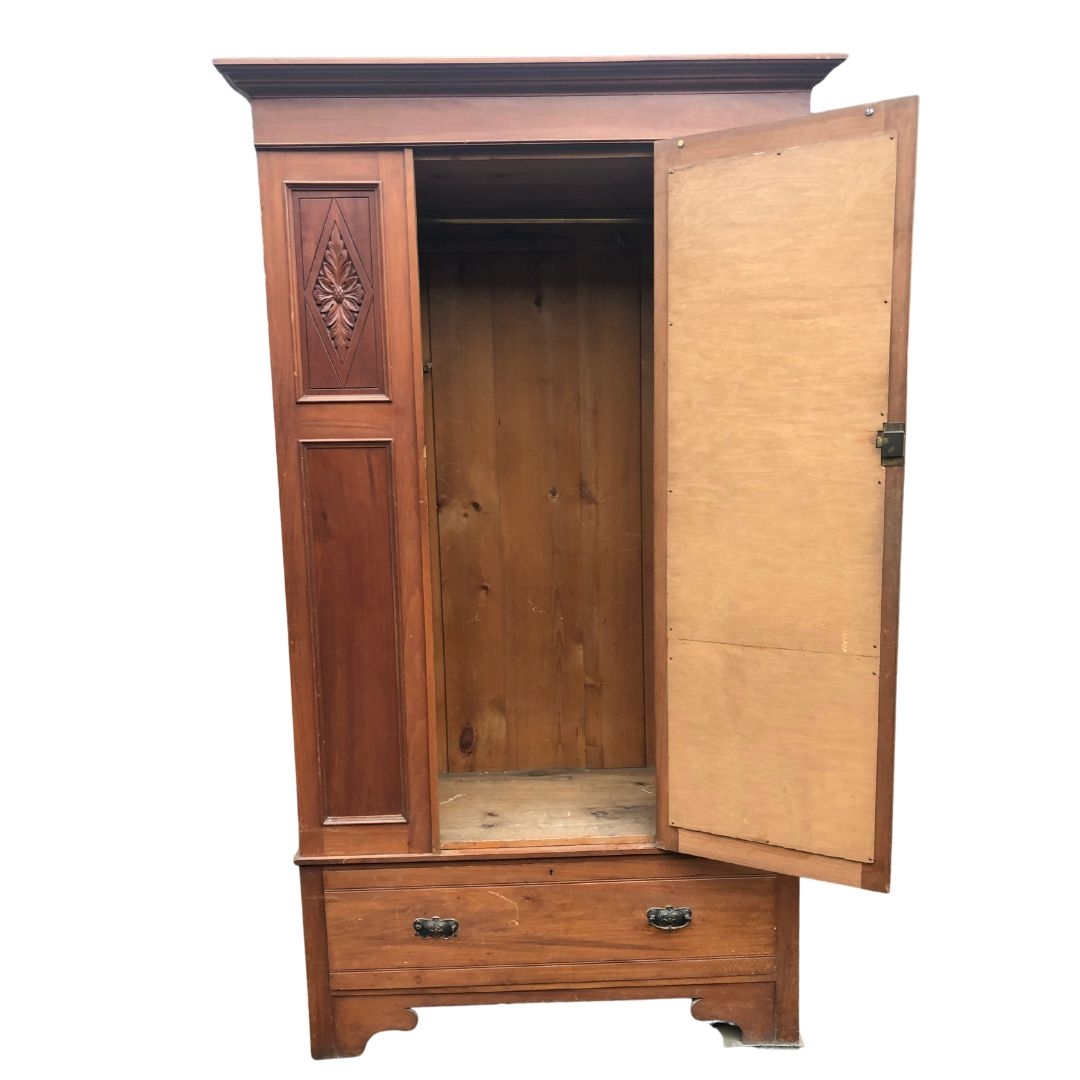 Wardrobe with central bevelled dressing mirror and drawer beneath. Approx 203cms x 117 x 50  - Image 3 of 3