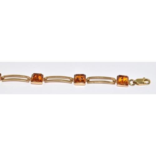 9ct gold Baltic Amber station bracelet 6.5g 18cm long                                                - Image 3 of 5