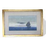 A C Stannus (1839-1919 British) Attributed. 19th Century Water Colour Clippers in Moonlight.  Height