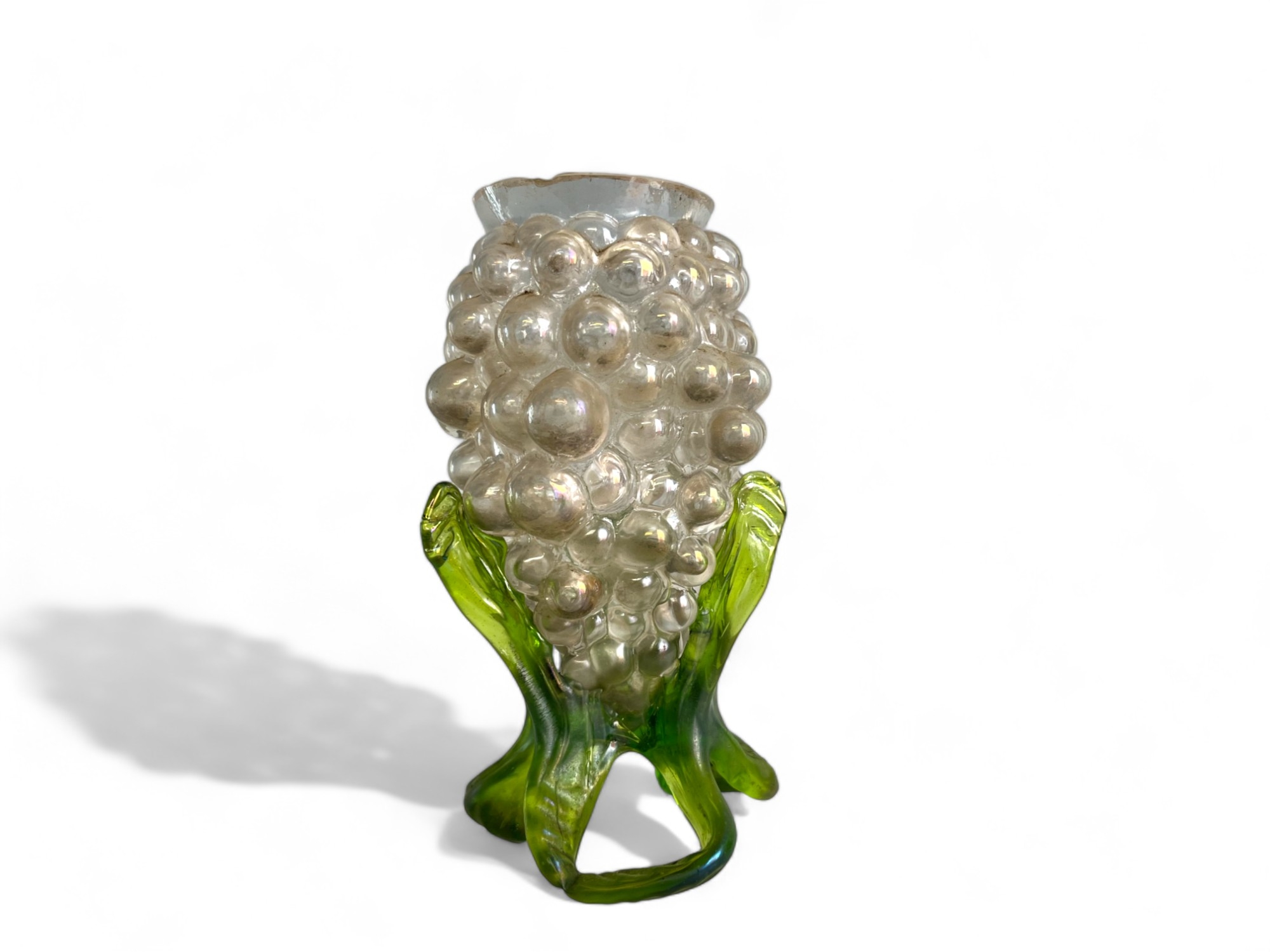 A Bohemian Kralik glass Art Nouveau vase. 'Bunch of grapes' Iridescent Height - 16cm. 