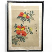 Vintage Chinese water color on silk Floral with Signature and Stamp. Height 30cm (Image) Width 20cm