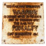 Vintage Railway Executive Warning Sign. approx 29cm square 