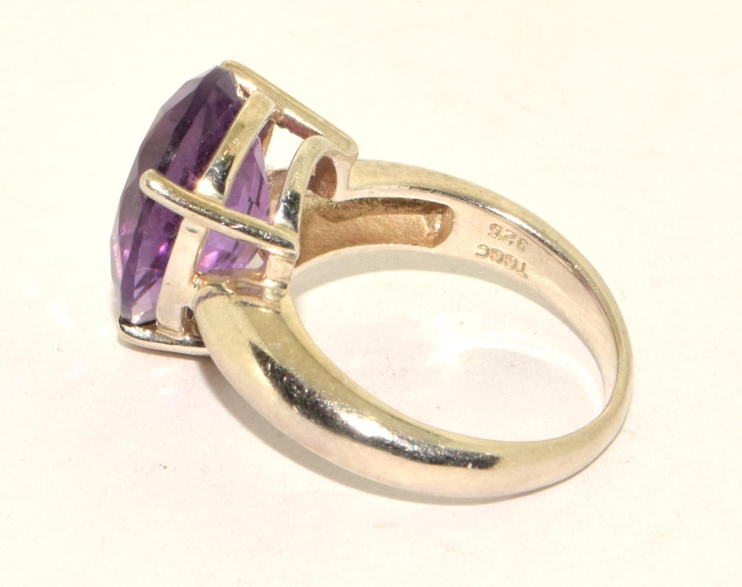925 silver ladies Amethyst pear shape ring size P  - Image 2 of 3