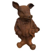 Large Standing Rustic Metal Mr Pig Garden Ornament ref 32