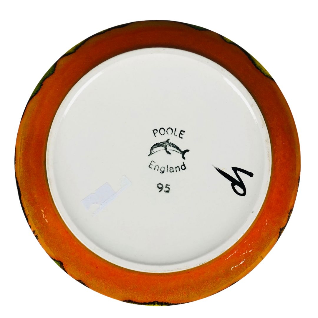 Delphis Poole Pottery Dish Artist mark to base VP in burnt umber and yellow and green tones. - Image 3 of 3