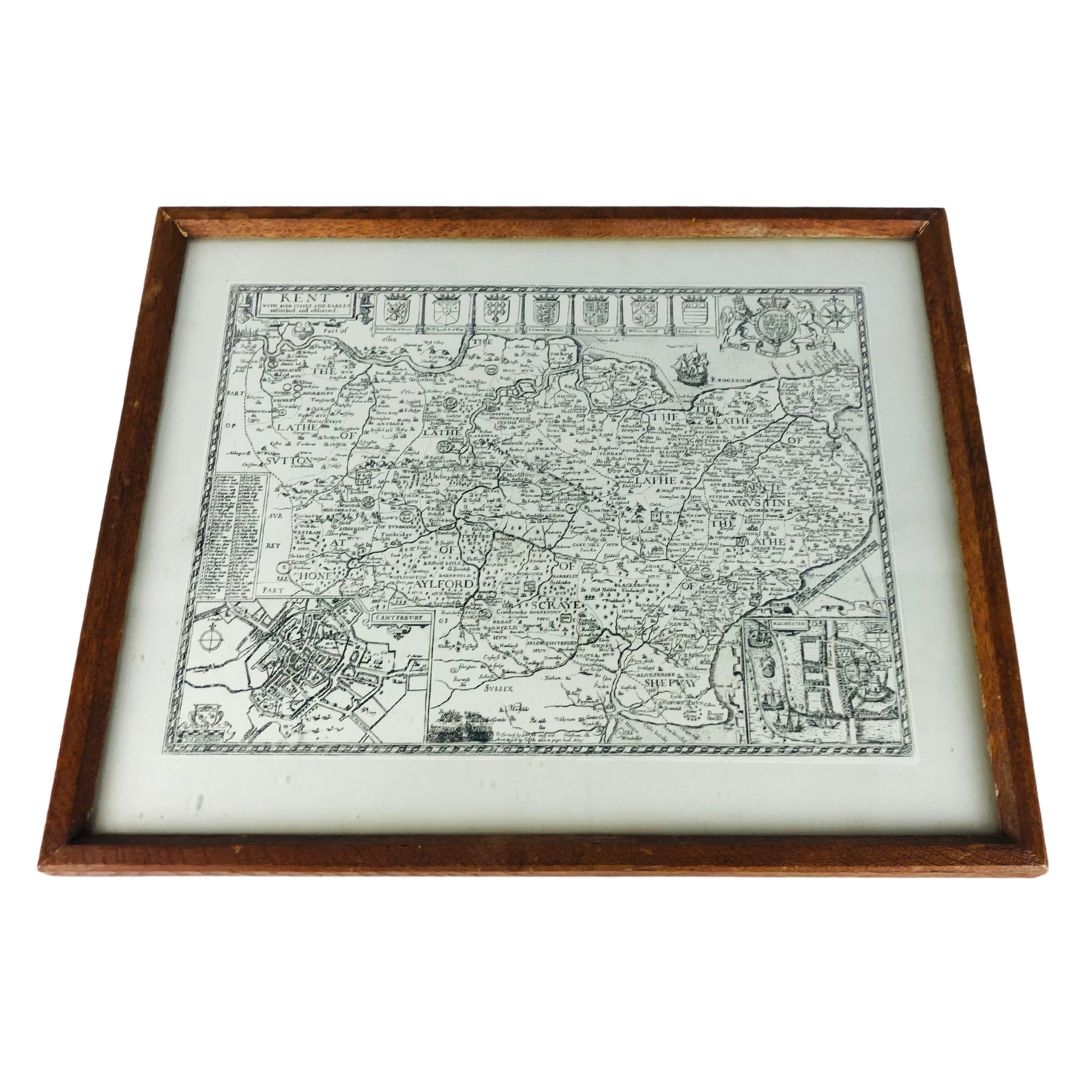 Oak Fire Screen/ Occasional Table with Map of Kent  - Image 2 of 4