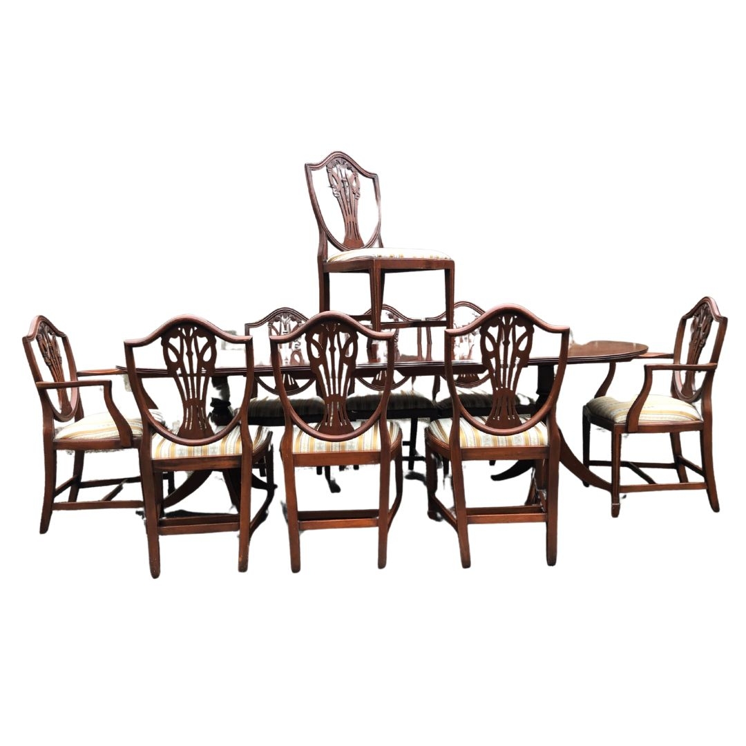 Dining Room Table and 8 drop-in-seat upholstered dining chairs. - Image 2 of 4