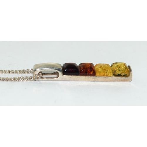 925 silver multi colour Baltic Amber pendant necklace  - Image 3 of 4