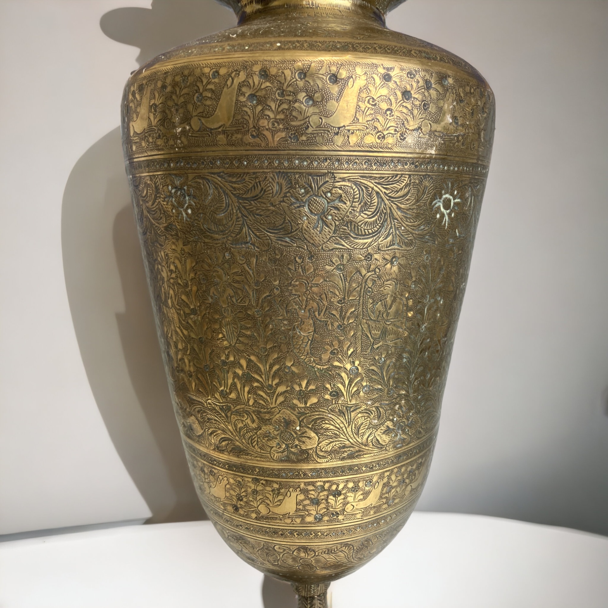 A Large 19th Century Indo Persian Chiselled Brass Vase - Height 39cm  - Image 2 of 5