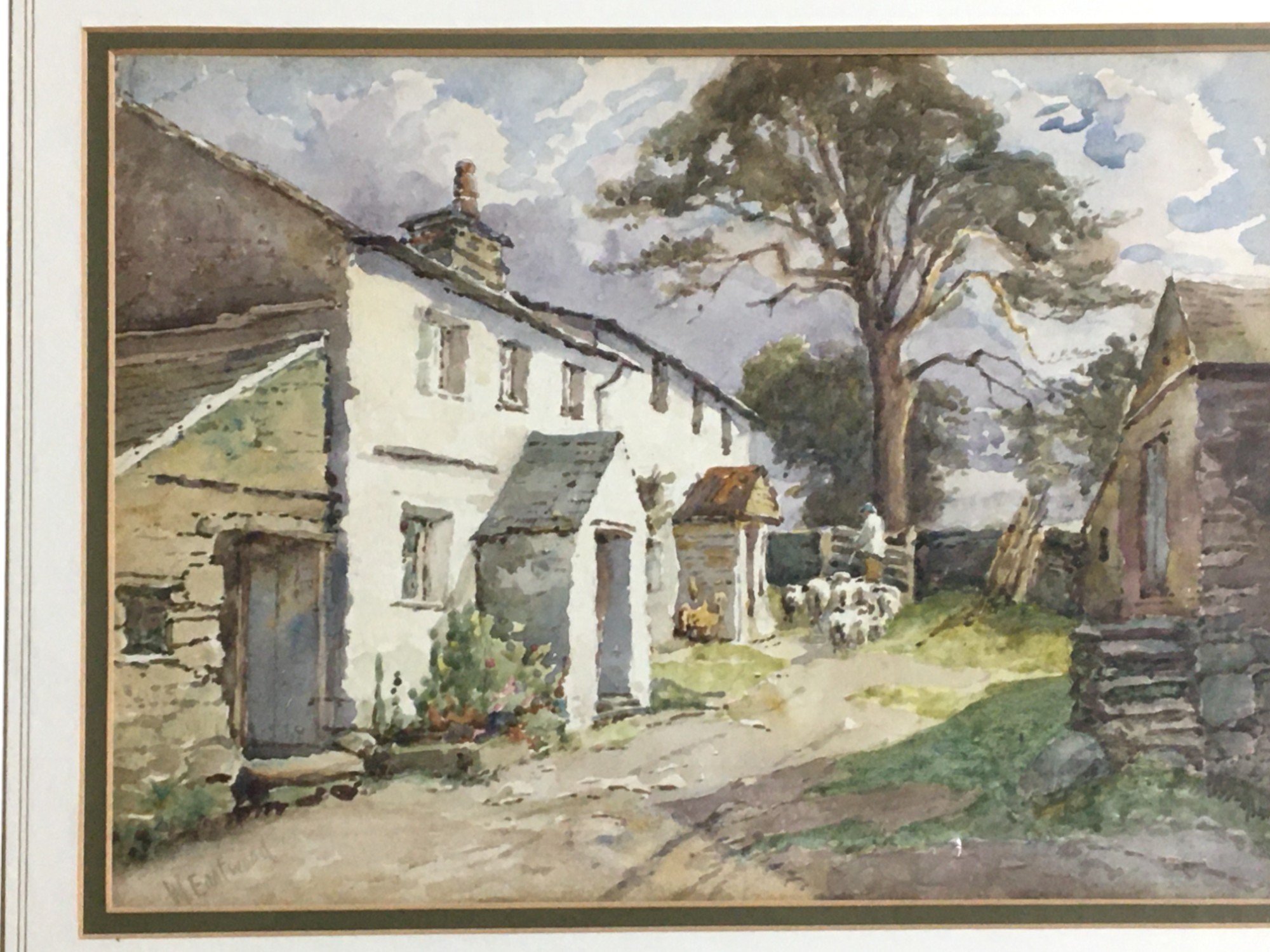 Walter Eastwood British (1867-1943) Watercolour "Birk How" Little Langdale. Height 25cm (Image) Widt - Image 2 of 2