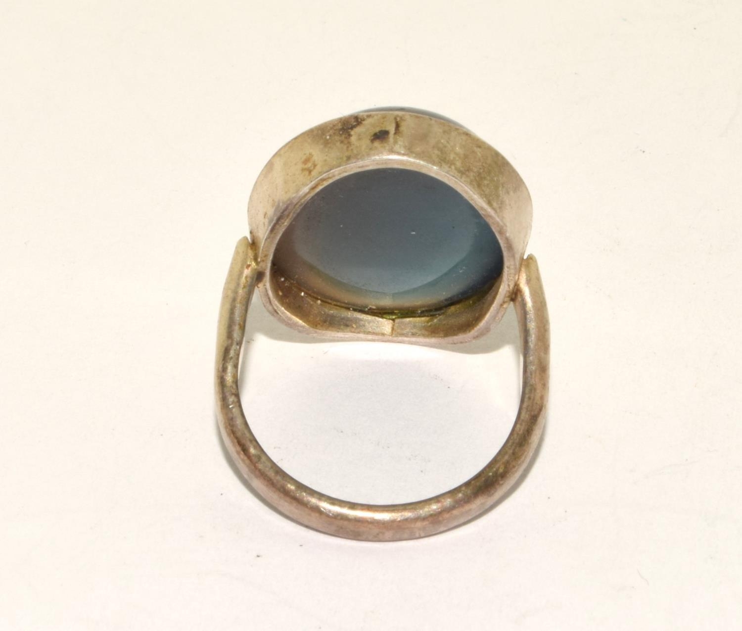 925 silver large single polished  Agate stone ring size Q  - Image 3 of 3