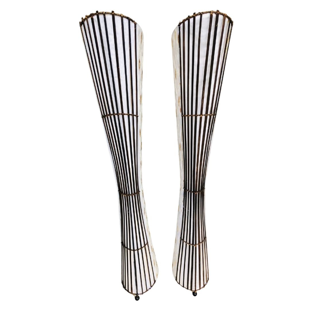 Pair of Textile & Bamboo Retro Floor Standing Lamps approx 151cm  - Image 3 of 3