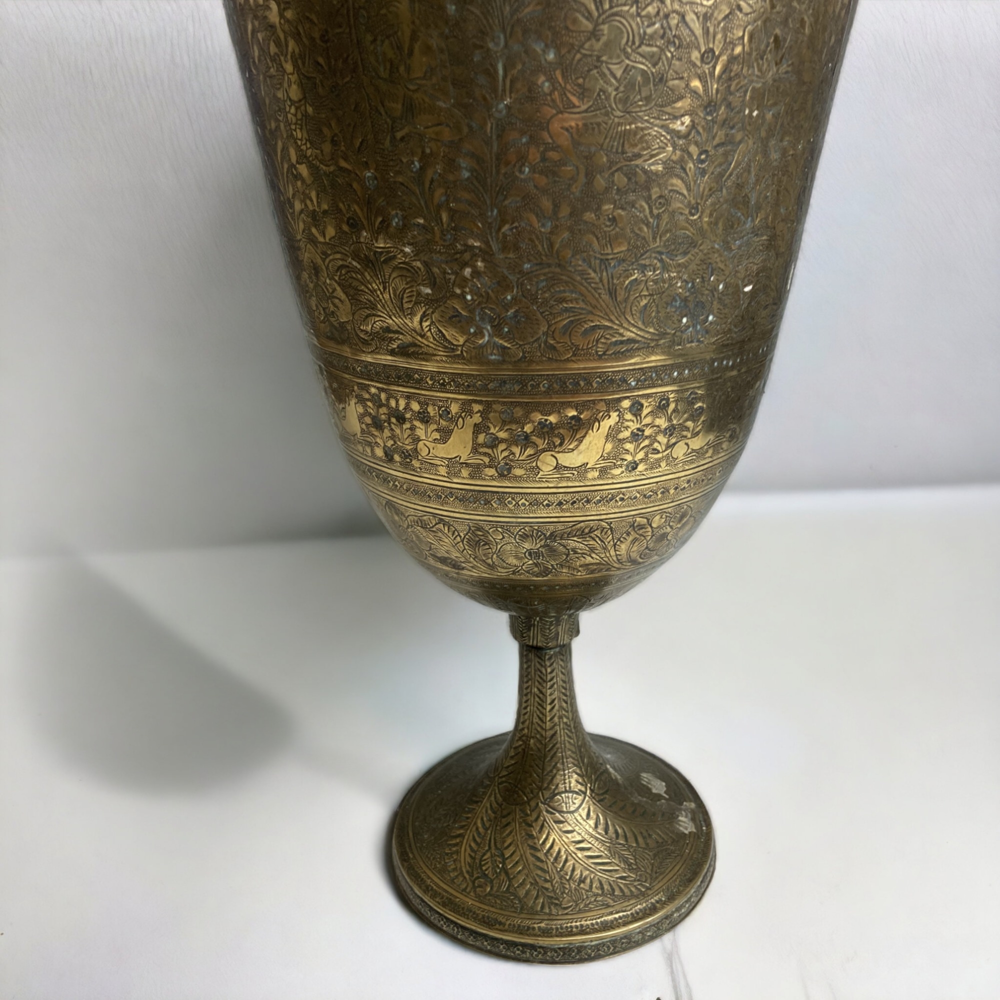 A Large 19th Century Indo Persian Chiselled Brass Vase - Height 39cm  - Image 4 of 5