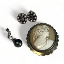 A collection of vintage jewellery. Including a pair of marked 925, purple stone & pearl  earrings. A