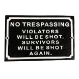 Cast metal No trespassing sign ref 85 
