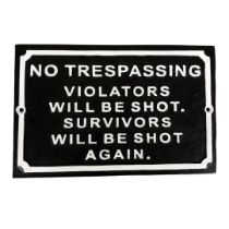 Cast metal No trespassing sign ref 85