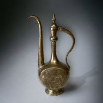 A Large 19th Century Ottoman Aftabah Water Ewer. Tinned Copper, Hand Hammered/Engraved with animals 