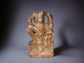 A 19th Century Alabaster Rajasthani Carving of Hanuman. H-13cm