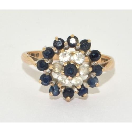 Good 9ct gold ladies sapphire openwork cluster ring size O  - Image 5 of 5