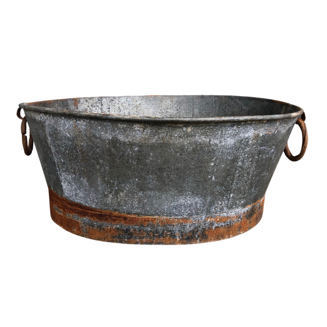 Large Oval Twin Handled Galvanised Metal Planter ref 72  - Image 4 of 4