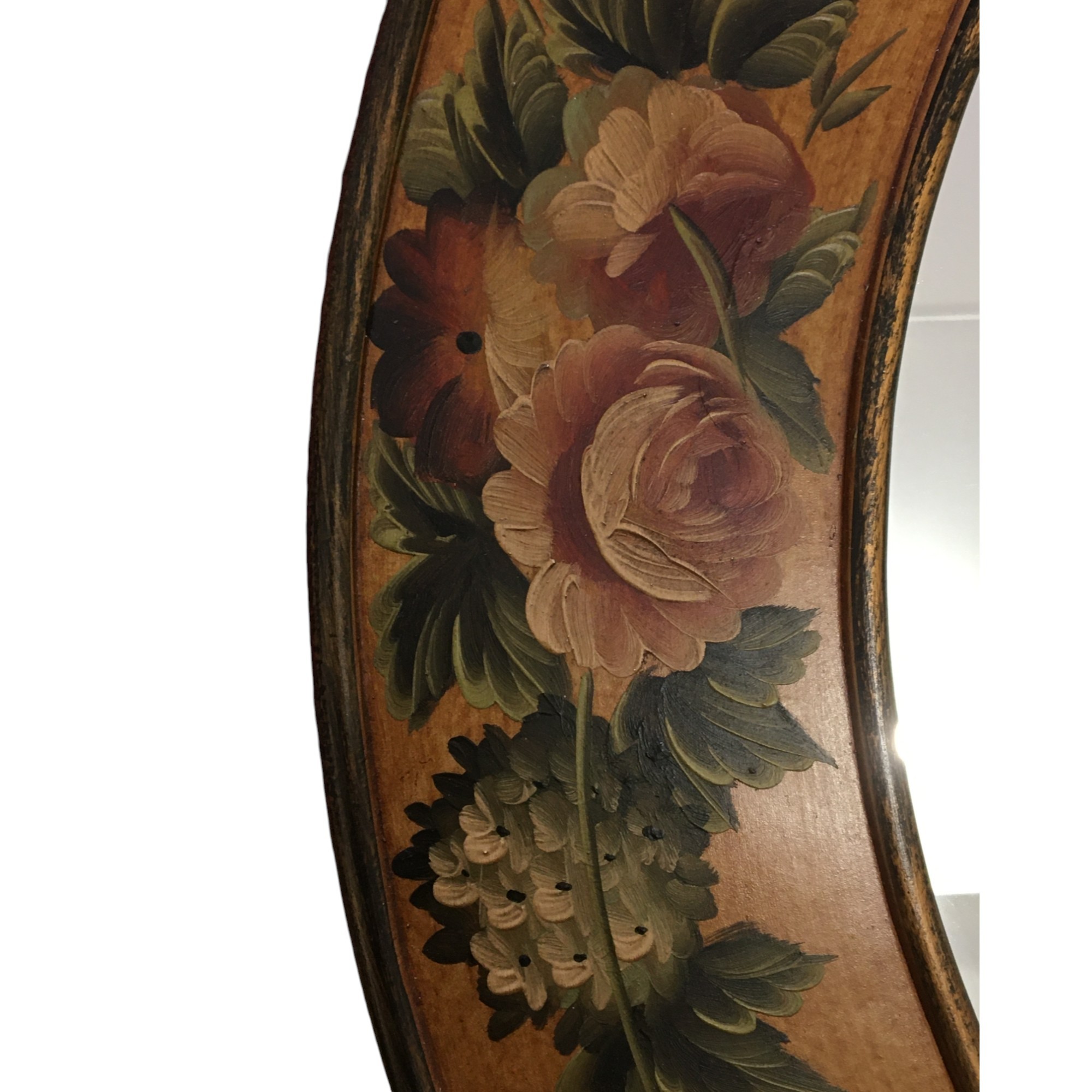 Large 20th Century Oval Mirror, with Hand painted Floral Antique Finish Decoration. Height 82.5cm (F - Image 3 of 3