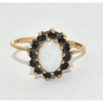 9ct gold ladies Opal and sapphire antique cluster ring size O