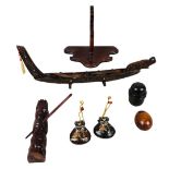 Collection of Wooden Treen Items - Including Spanish Castanets and Maori Wooden Figurine & Boat with