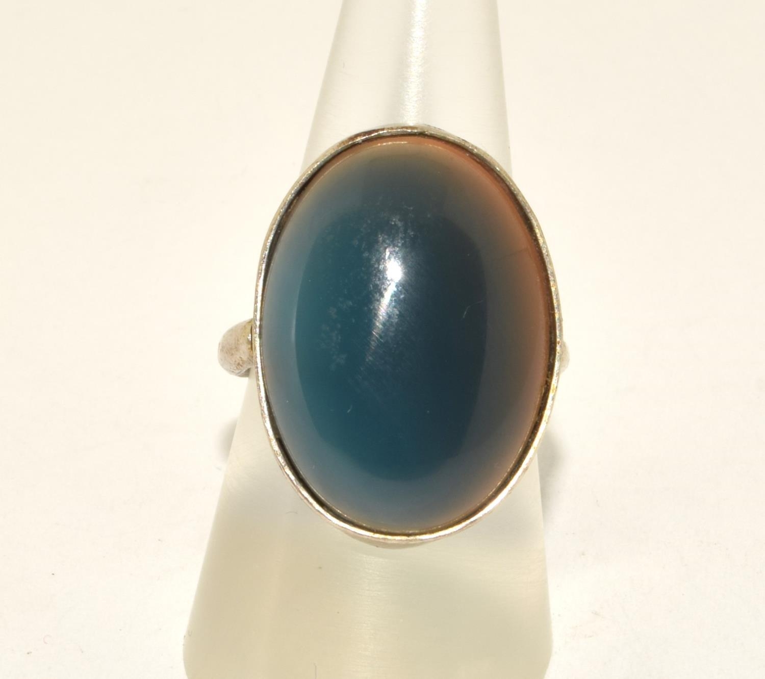 925 silver large single polished  Agate stone ring size Q 