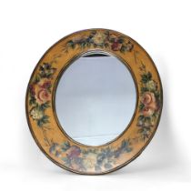 Large 20th Century Oval Mirror, with Hand painted Floral Antique Finish Decoration. Height 82.5cm (F