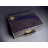 A Victorian Leather Bound Sewing Box/Case, with Numerous Cotton Reels. Mounted with Gilt Metal Monog