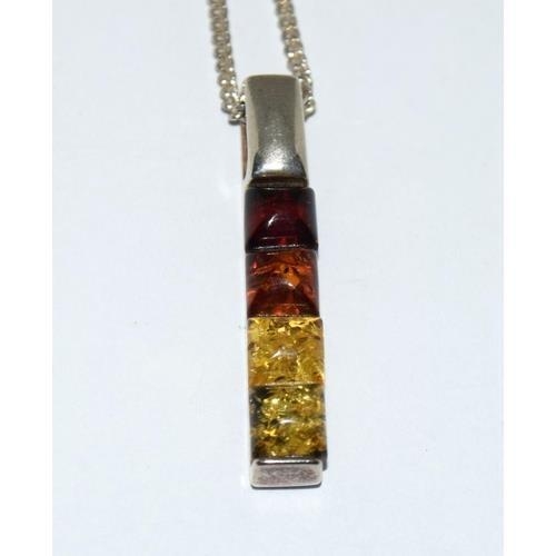 925 silver multi colour Baltic Amber pendant necklace  - Image 2 of 4