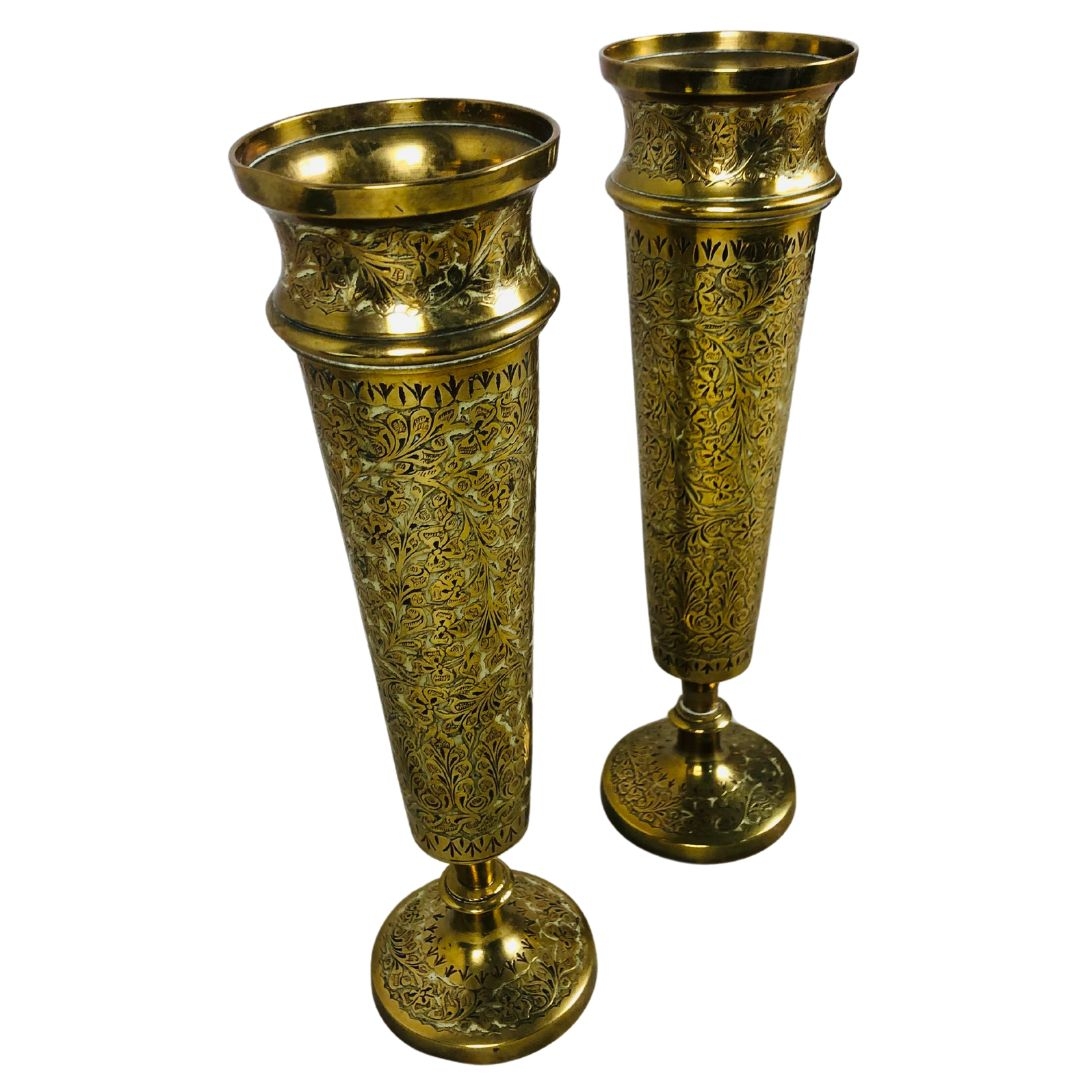 Benares Style Indian Brass Vases  - Image 2 of 3