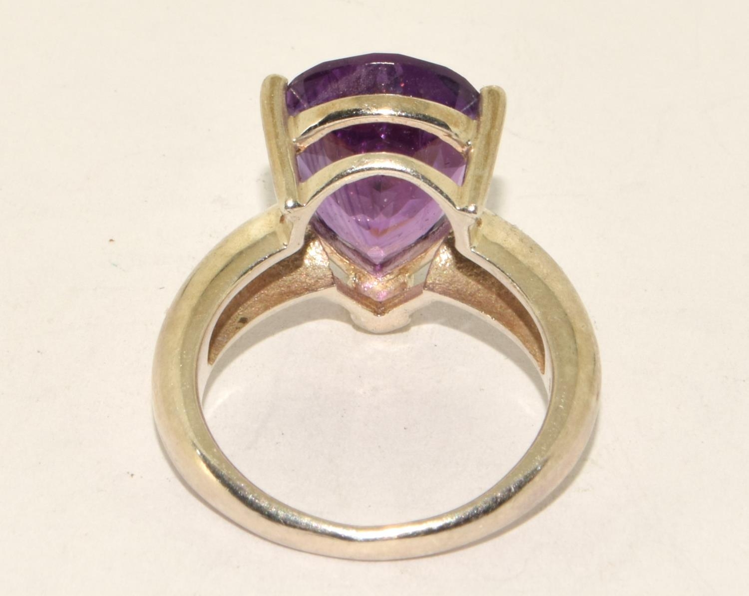 925 silver ladies Amethyst pear shape ring size P  - Image 3 of 3