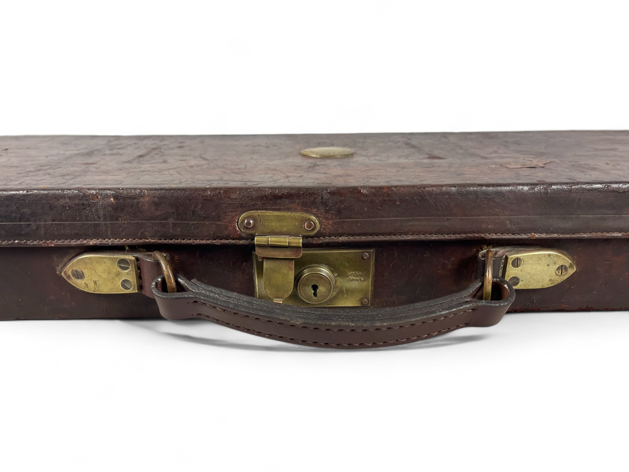 Antique Holland & Holland leather Gun case. Fitted interior and original labels. 84 x 29 x 9cm - Image 3 of 5