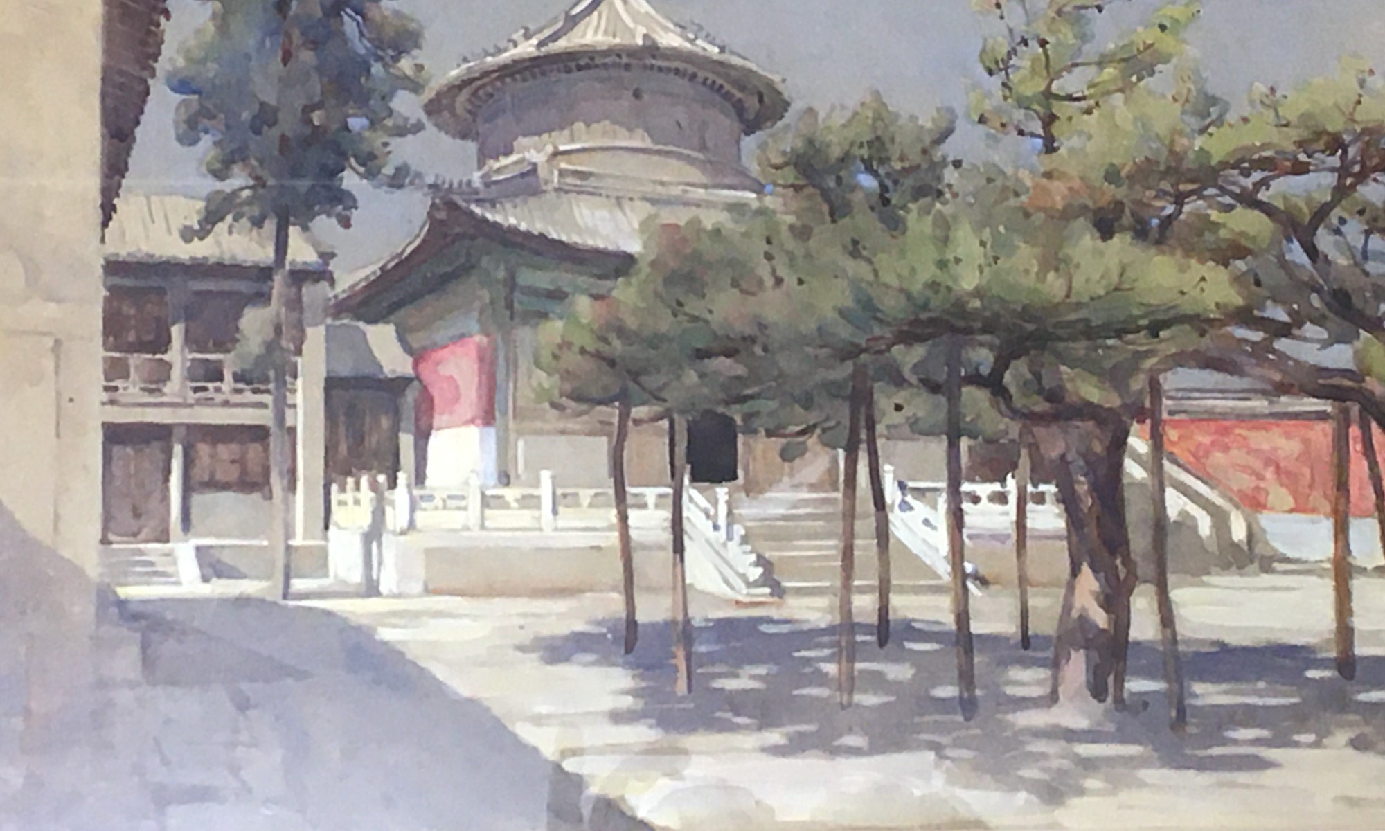 Early 20th Century Water Colour Oriental Temple Scene. Unsigned. Height 23.5cm (Image) Width 39.5cm  - Image 2 of 2