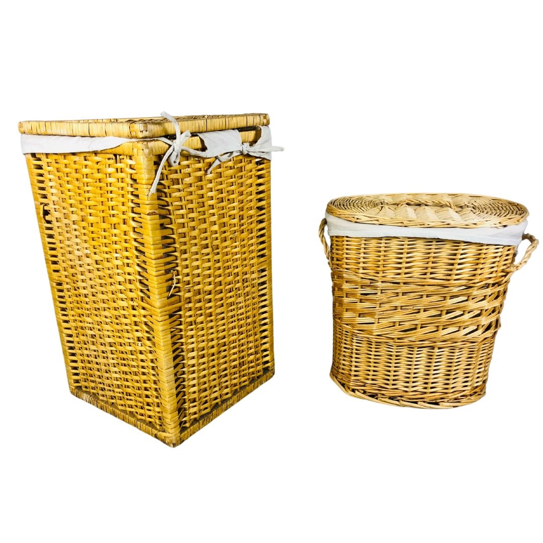 Two Lined Wicker Laundry Baskets  - Image 2 of 3