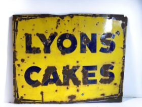 Genuine Large Vintage Enamel Lyon's Cakes Sign. 100cm x 75cm approximately. 