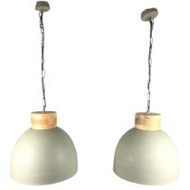 Two Metal Pendant Lights Industrial Style. Height of shades approx 37cm high x 39cm diameter