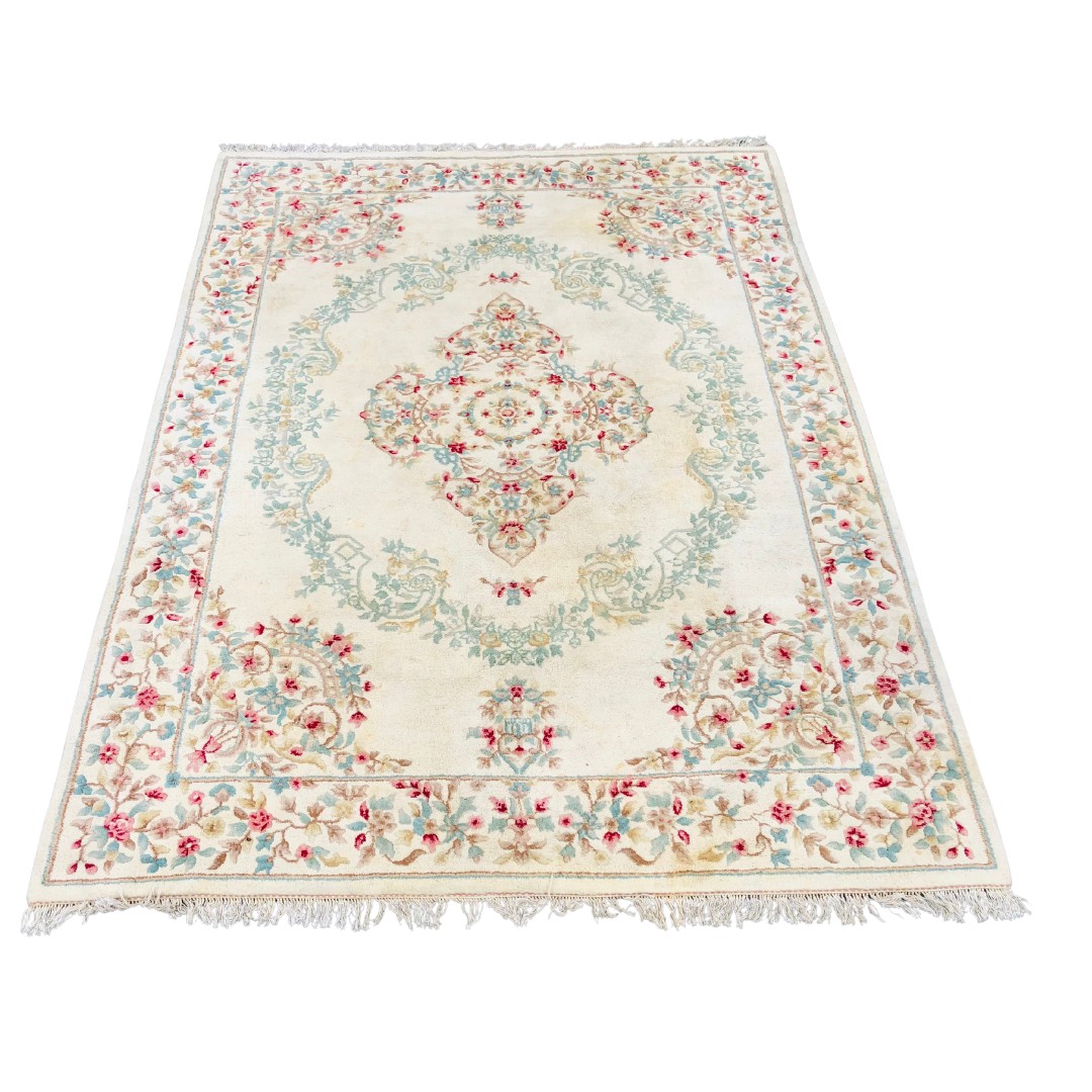 Very Large Wool Country House Room Size Rug. Thick pile in the Chinese Manner. Cream and Pastel Tone