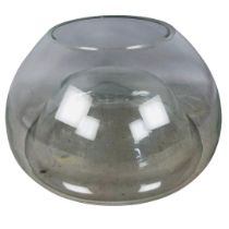 Large Glass Art Bowl, of Semi Spherical form with original label. Made in Poland. Height 18cm Dia 32