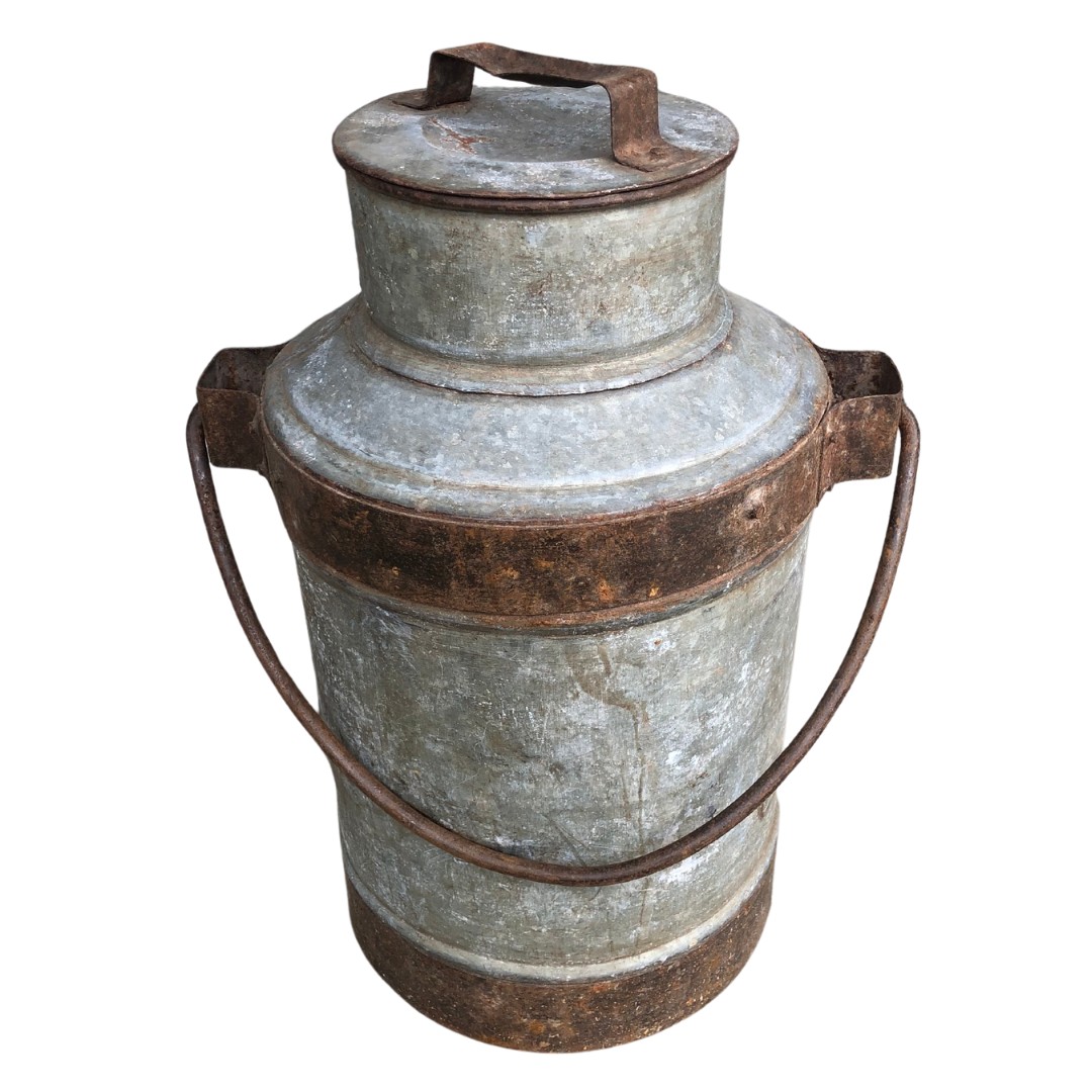 Old Metal Galvanised Milk Churn & Lid ref 79  - Image 3 of 3